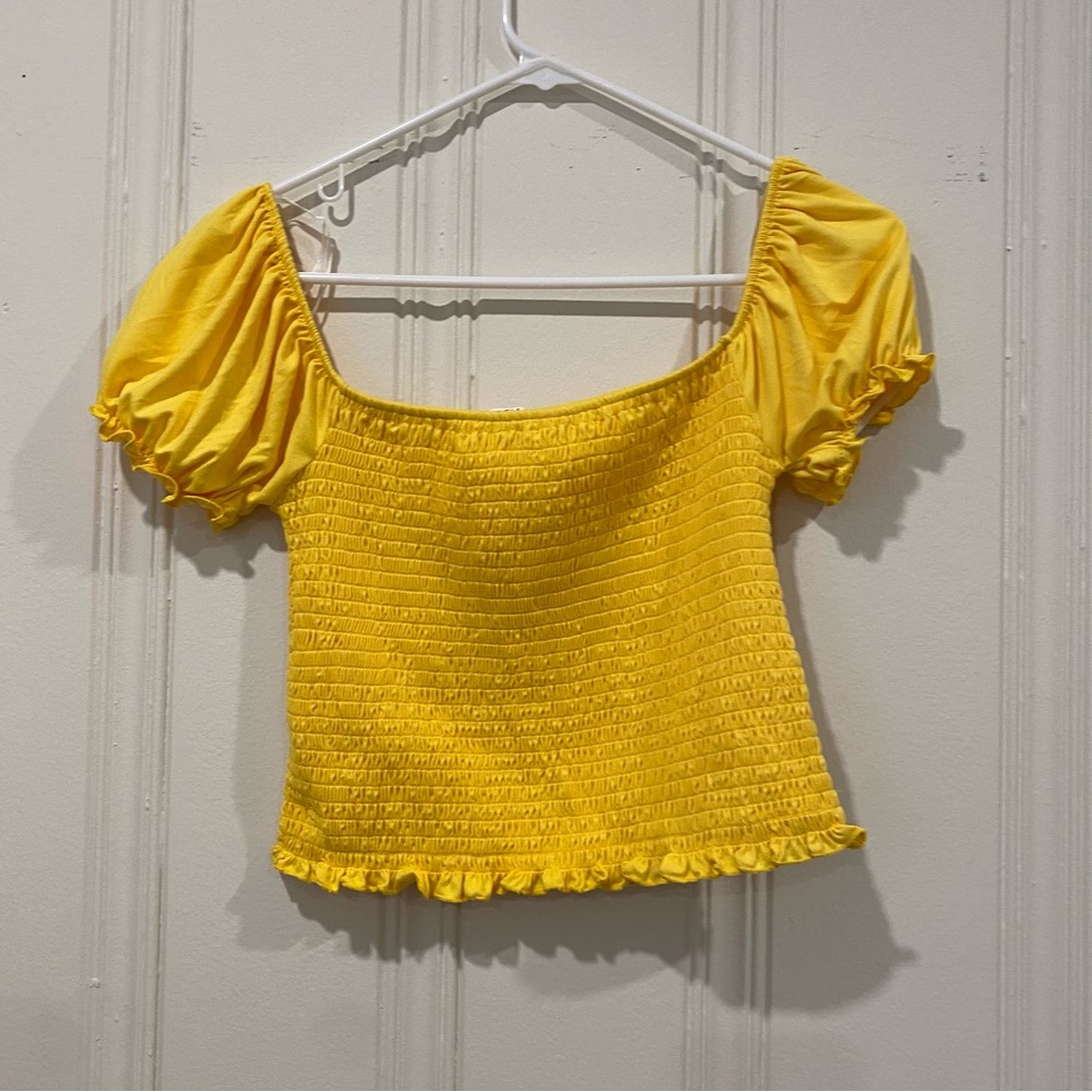 Yellow Smocked Puff Sleeve Top